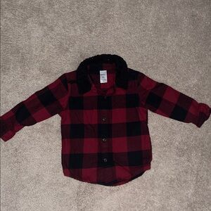 Carter's 18M Red and Black Plaid Shirt with Black Sherpa Collar-EUC